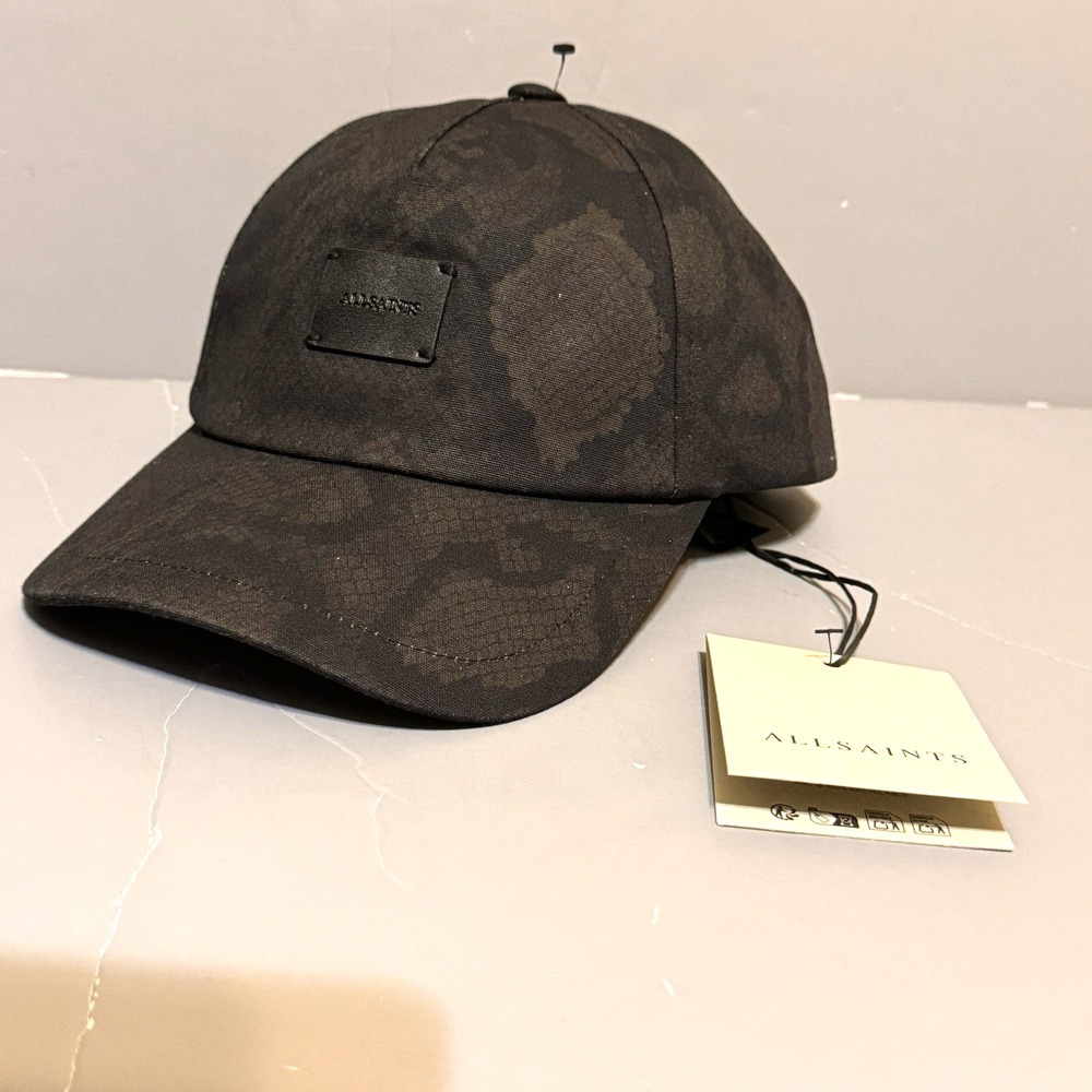 Allsaints Flow Baseball Hat Cap Dark Green Snakeskin AOP Camo Print